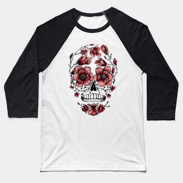 Flower Human Skull Baseball T-Shirt by Royalswisss